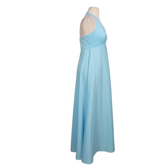Vtg 1970s Pastel Baby Blue Maxi Gown Dress Sz XXS Halter Neck Open Back Wedding - Picture 2 of 8
